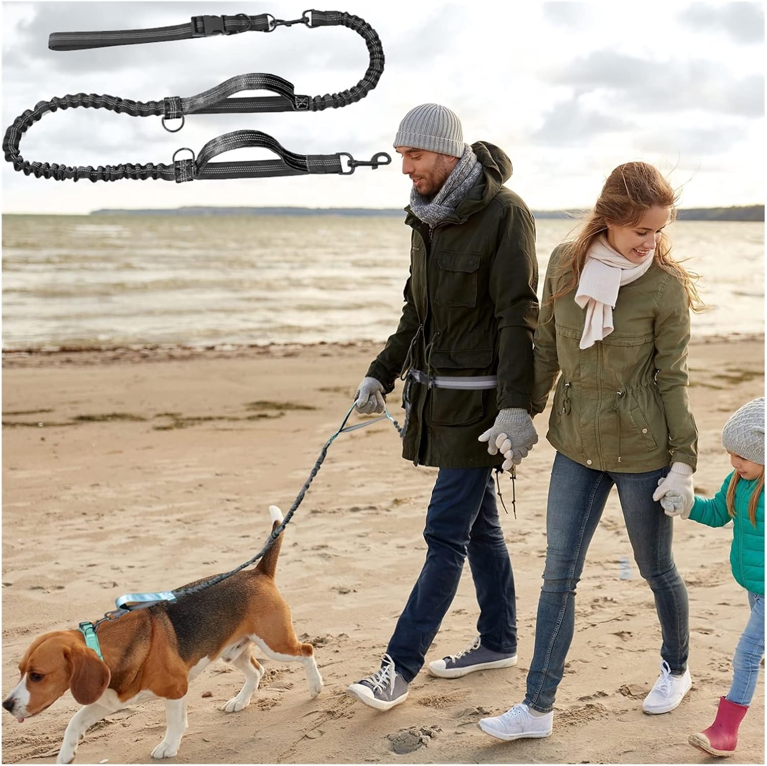 FlexStrap™ Dual-Handle Bungee Leash & Harness Set – Reflective, Shock-Absorbing, and Built for Control - Tails on Trails