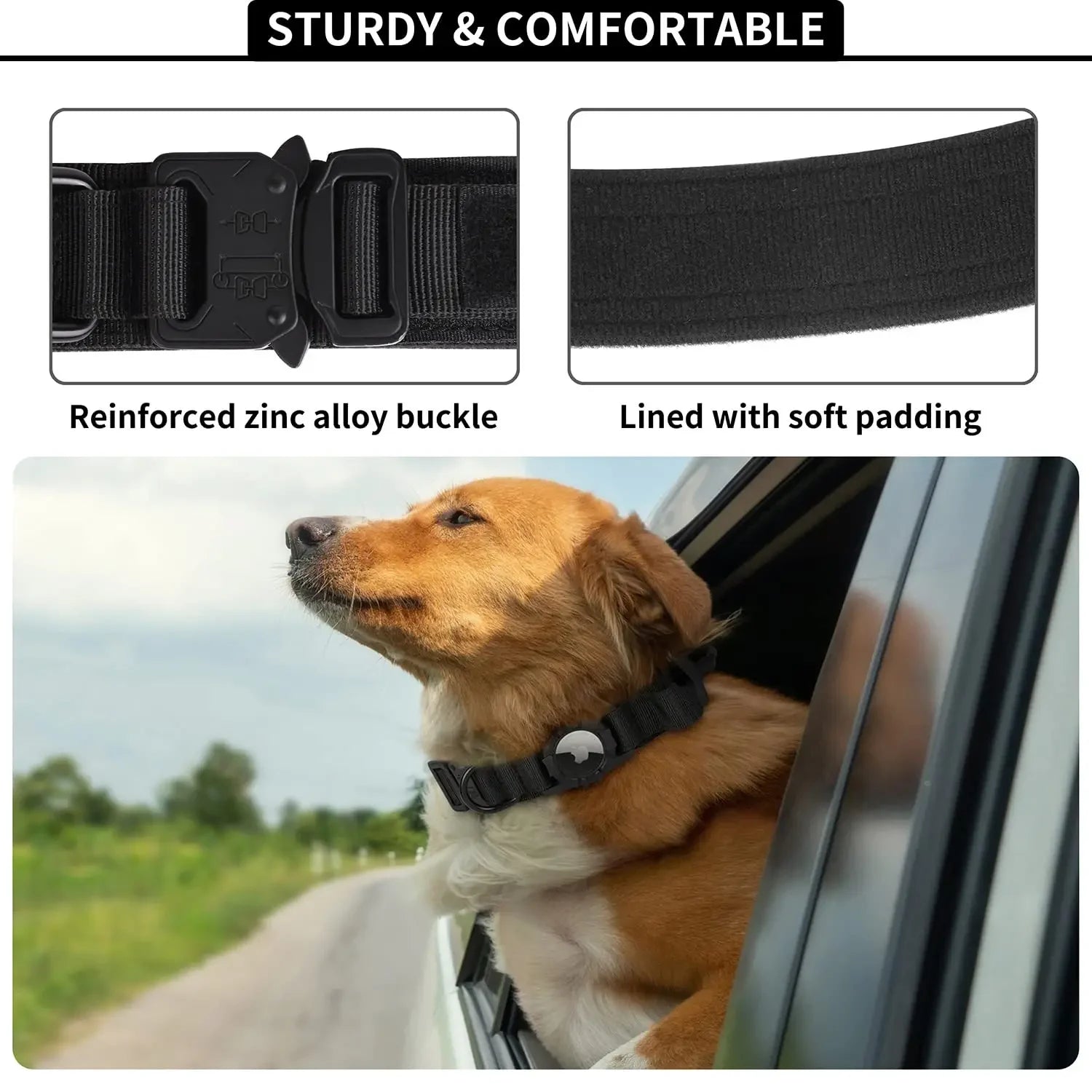 Tactical Dog Collar with AirTag Holder-Heavy Duty, Adjustable, Secure Fit - Tails on Trails