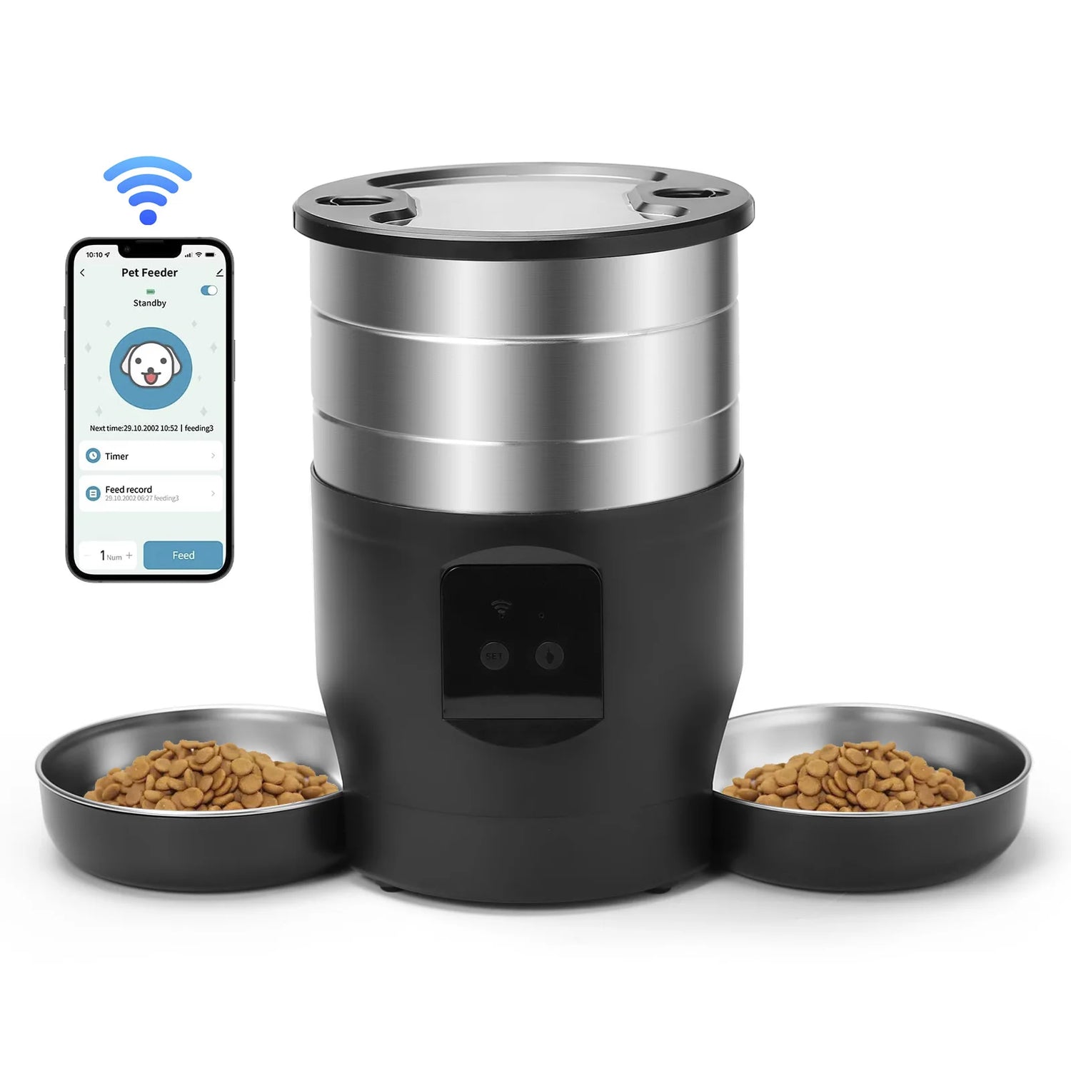 Tails on Trails 4.5L Smart WiFi Automatic Pet Feeder – Dual Stainless Steel Bowls for Dogs