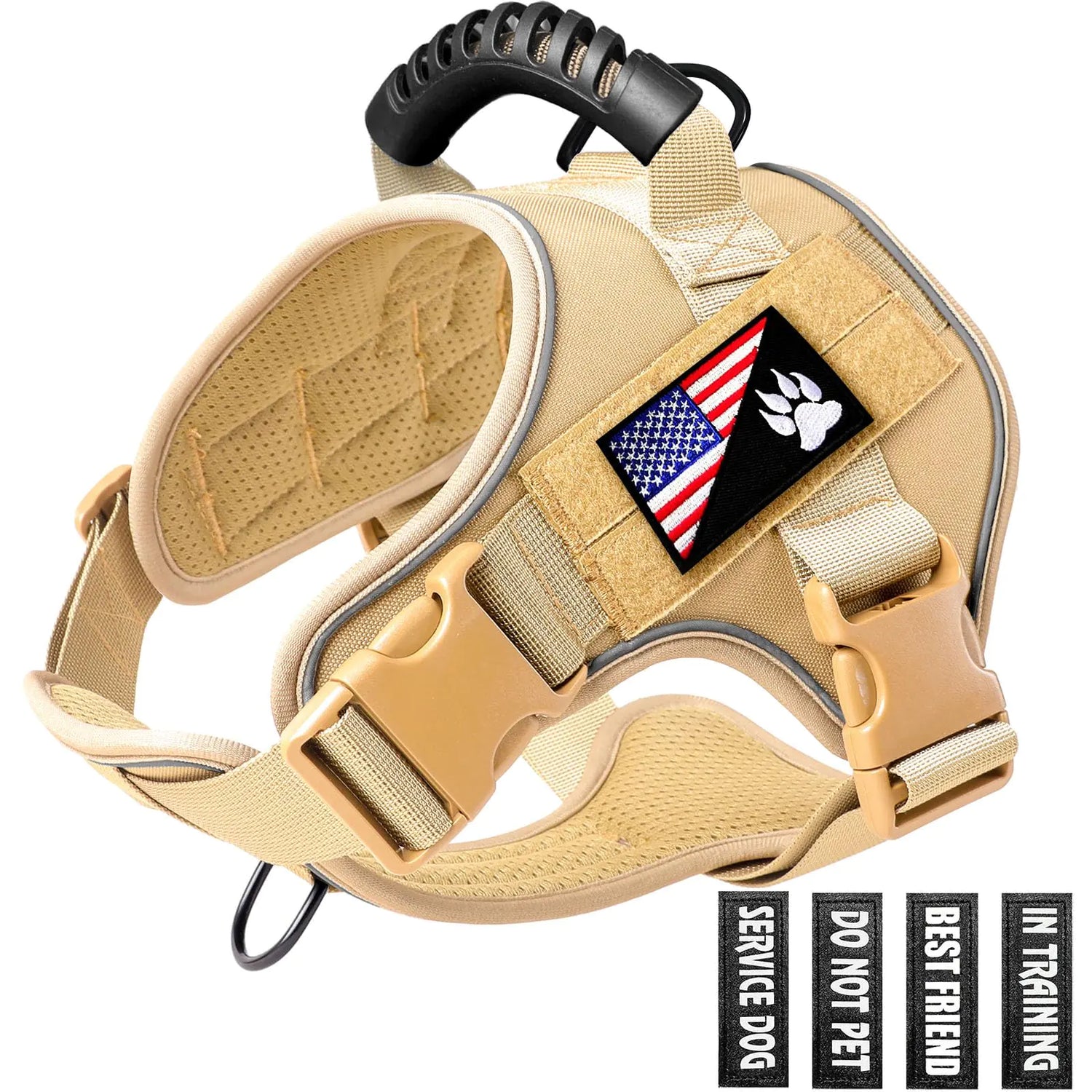 Tails on Trails Tactical No-Pull Dog Harness – Military-Style Control & Comfort (Khaki, M–L)