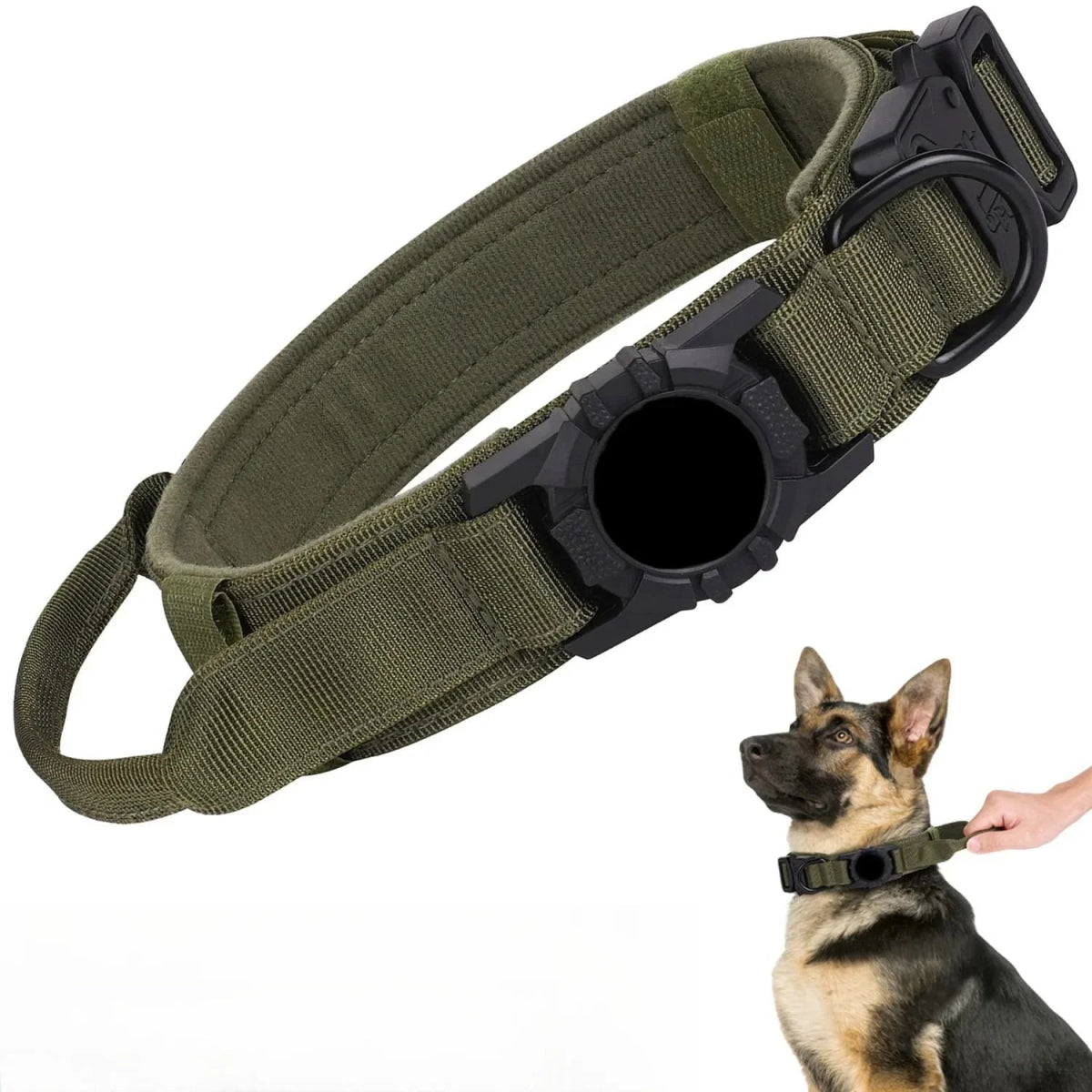 Tactical Dog Collar with AirTag Holder - Heavy Duty, Adjustable, Secure Fit - Tails on Trails