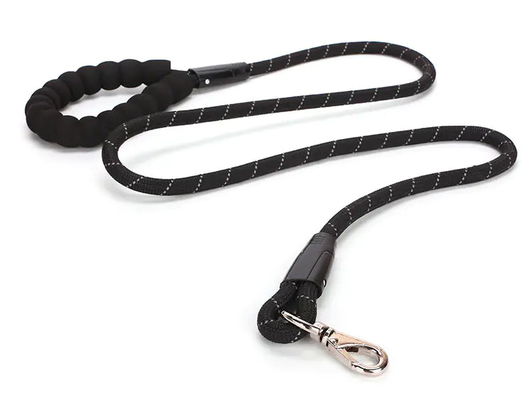 Tails on Trails Reflective Round Rope Dog Leash – EVA Grip & Heavy-Duty Nylon (Night-Safe Traction Belt)
