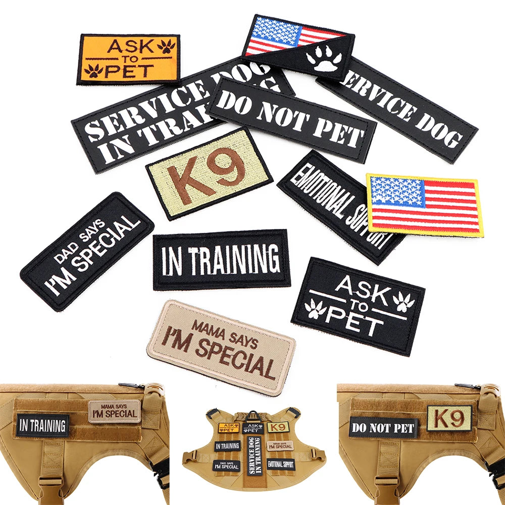 12 Pieces Tactical Patch Bundle For Dog Vest Harness Collar Personalized Patches Tags Sticker Label Custom Name ID Sticker - Tails on Trails