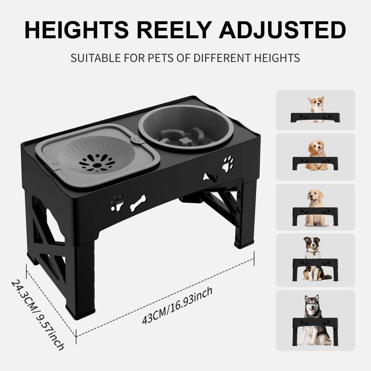 Adjustable 3 - in - 1 Pet Feeder - Tails on Trails