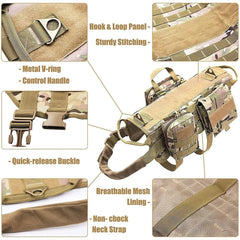 Camouflage Tactical Dog Harness & Leash Set – K9 Training Vest for Large Breeds - Tails on Trails