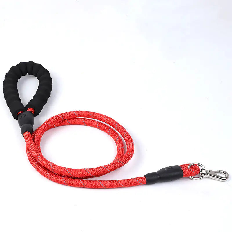 Tails on Trails Reflective Round Rope Dog Leash – EVA Grip & Heavy-Duty Nylon (Night-Safe Traction Belt)