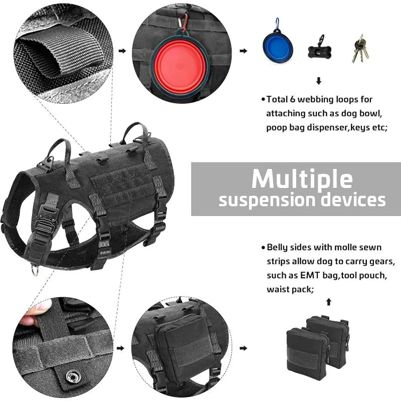 Large Dog Harness Bundle – Tactical Collar & Bungee Leash Set for Control & Comfort - Tails on Trails