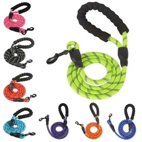 Tails on Trails Reflective Braided Nylon Dog Leash – Durable Traction Rope for Safe Walking