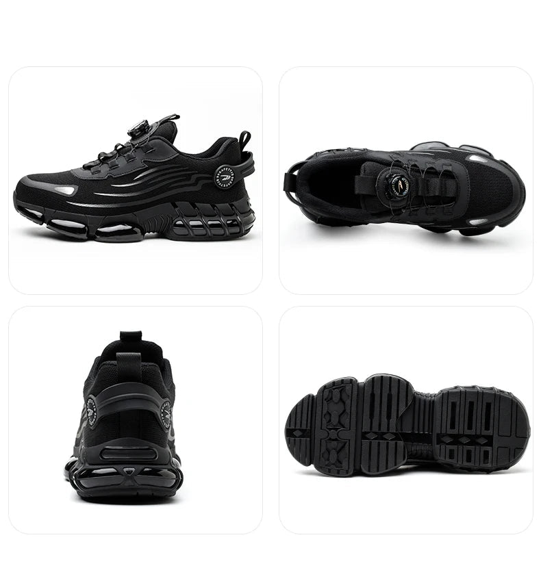 Men’s Safety Work Shoes – Anti - Smash, Anti - Puncture Steel Toe Boots with Rotating Button Closure - Tails on Trails