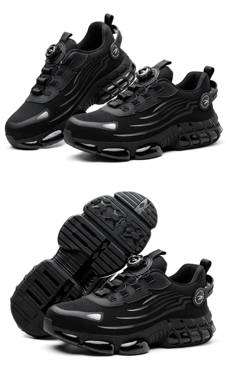 Men’s Safety Work Shoes – Anti - Smash, Anti - Puncture Steel Toe Boots with Rotating Button Closure - Tails on Trails