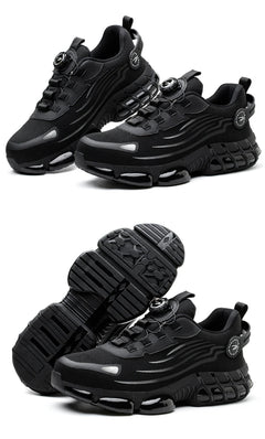 Men’s Safety Work Shoes – Anti - Smash, Anti - Puncture Steel Toe Boots with Rotating Button Closure - Tails on Trails