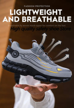 Men’s Safety Work Shoes – Anti - Smash, Anti - Puncture Steel Toe Boots with Rotating Button Closure - Tails on Trails
