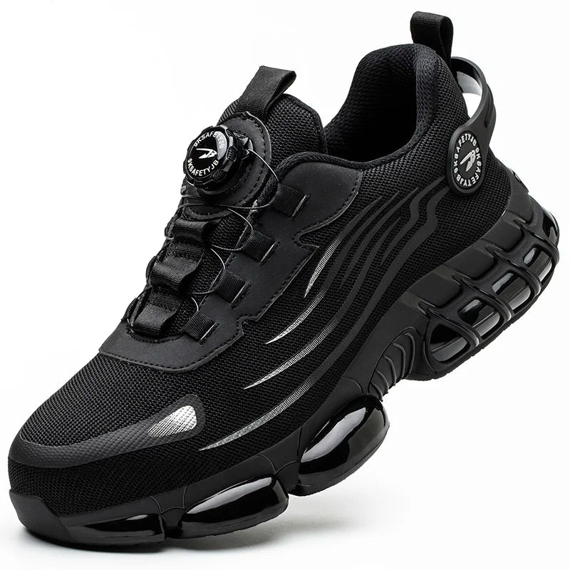 Men’s Safety Work Shoes – Anti - Smash, Anti - Puncture Steel Toe Boots with Rotating Button Closure - Tails on Trails