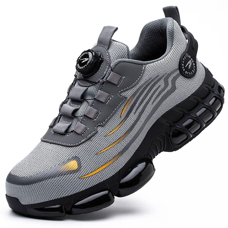 Men’s Safety Work Shoes – Anti - Smash, Anti - Puncture Steel Toe Boots with Rotating Button Closure - Tails on Trails