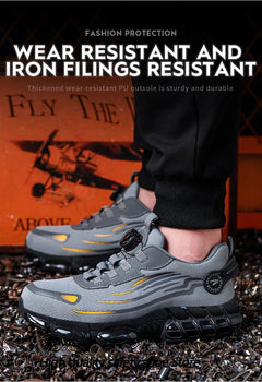 Men’s Safety Work Shoes – Anti - Smash, Anti - Puncture Steel Toe Boots with Rotating Button Closure - Tails on Trails