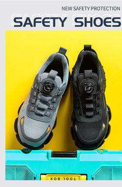 Men’s Safety Work Shoes – Anti - Smash, Anti - Puncture Steel Toe Boots with Rotating Button Closure - Tails on Trails