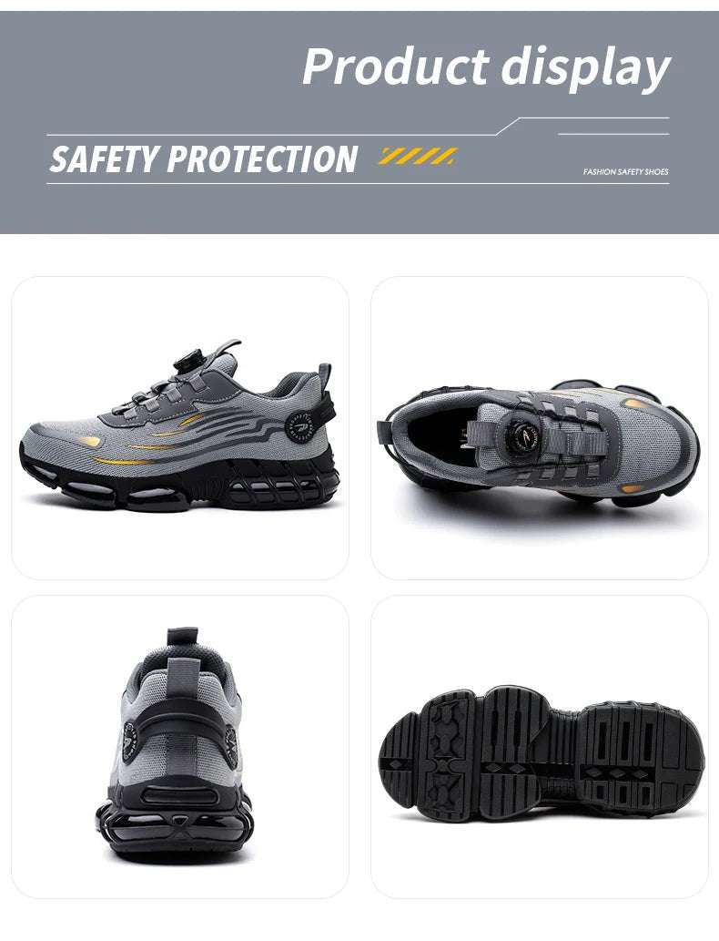 Men’s Safety Work Shoes – Anti - Smash, Anti - Puncture Steel Toe Boots with Rotating Button Closure - Tails on Trails