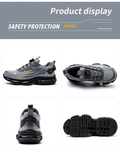 Men’s Safety Work Shoes – Anti - Smash, Anti - Puncture Steel Toe Boots with Rotating Button Closure - Tails on Trails