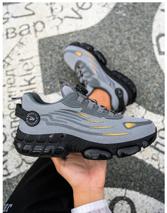 Men’s Safety Work Shoes – Anti - Smash, Anti - Puncture Steel Toe Boots with Rotating Button Closure - Tails on Trails