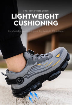 Men’s Safety Work Shoes – Anti - Smash, Anti - Puncture Steel Toe Boots with Rotating Button Closure - Tails on Trails