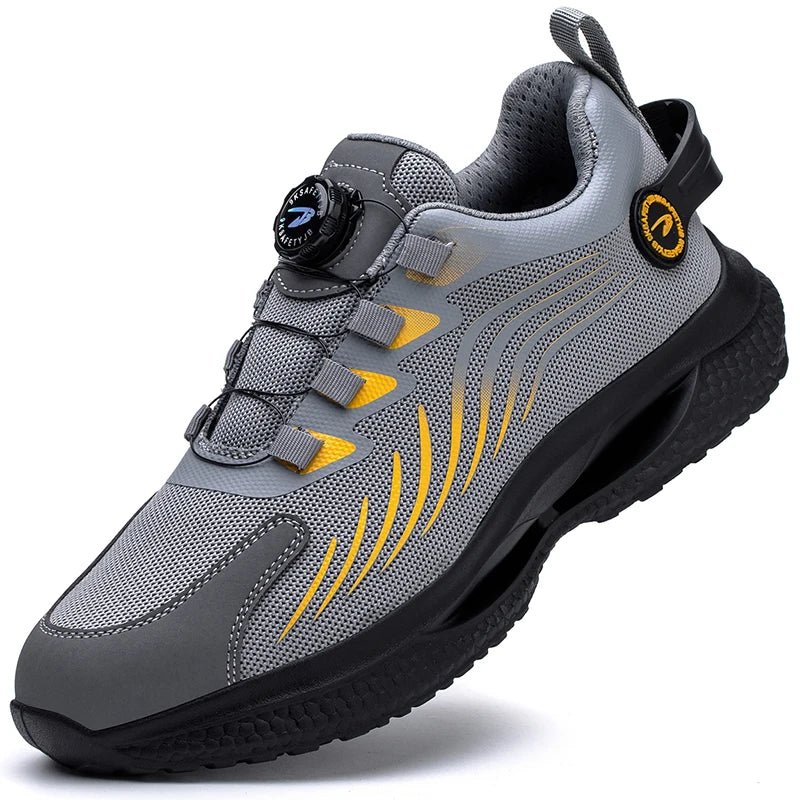 Men’s Safety Work Shoes – Anti - Smash, Anti - Puncture Steel Toe Boots with Rotating Button Closure - Tails on Trails