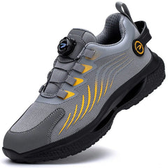 Men’s Safety Work Shoes – Anti - Smash, Anti - Puncture Steel Toe Boots with Rotating Button Closure - Tails on Trails