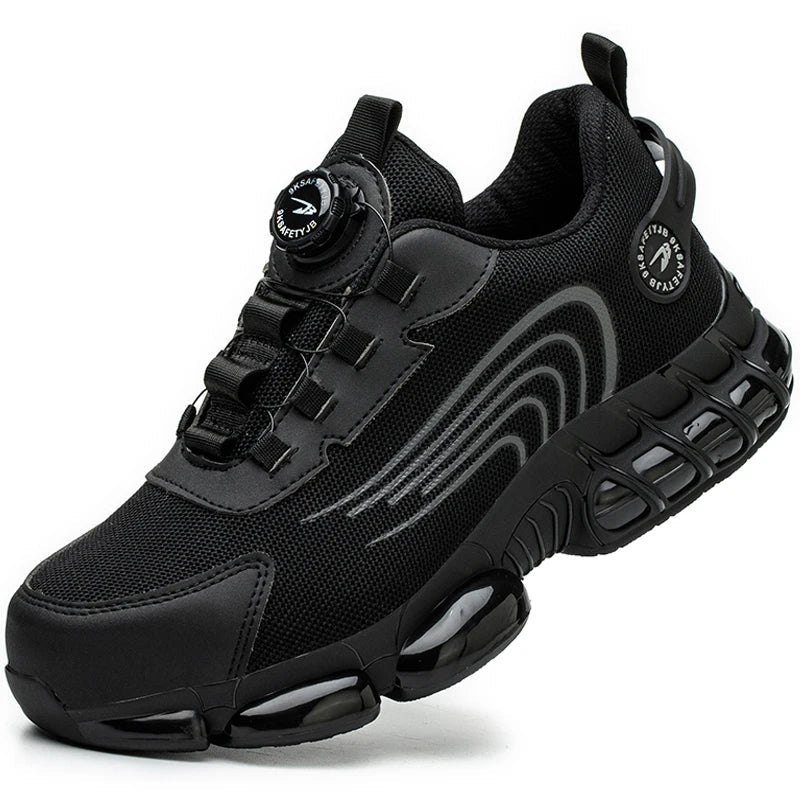 Men’s Safety Work Shoes – Anti - Smash, Anti - Puncture Steel Toe Boots with Rotating Button Closure - Tails on Trails