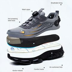 Men’s Safety Work Shoes – Anti - Smash, Anti - Puncture Steel Toe Boots with Rotating Button Closure - Tails on Trails