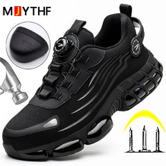 Men’s Safety Work Shoes – Anti - Smash, Anti - Puncture Steel Toe Boots with Rotating Button Closure - Tails on Trails