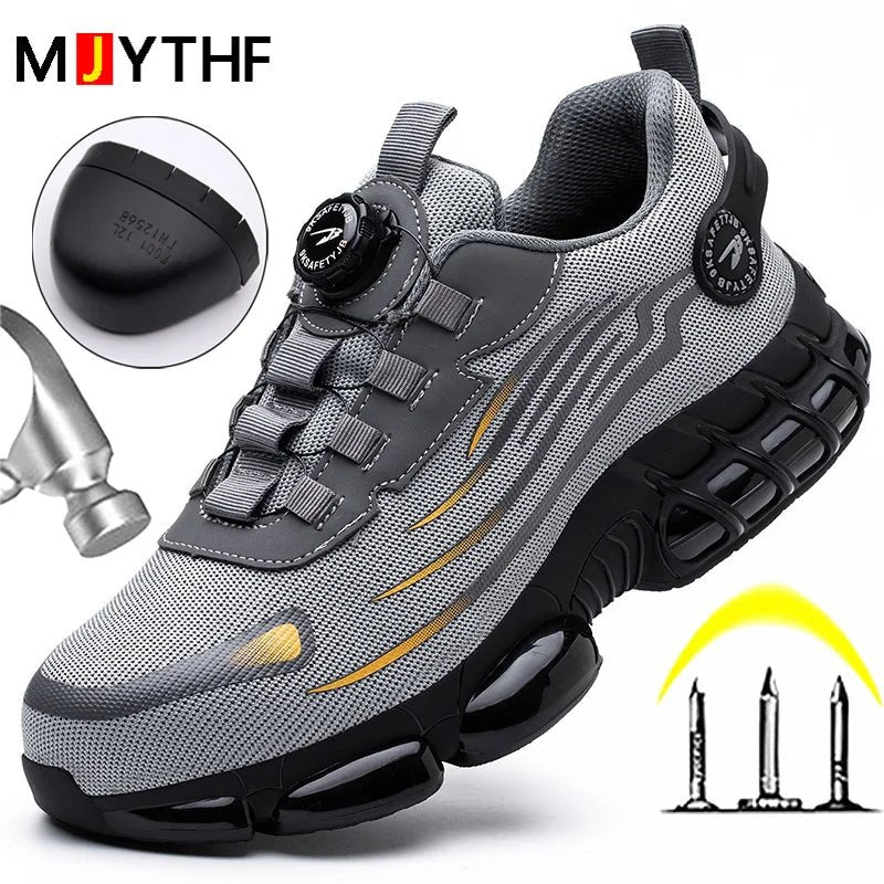 Men’s Safety Work Shoes – Anti - Smash, Anti - Puncture Steel Toe Boots with Rotating Button Closure - Tails on Trails
