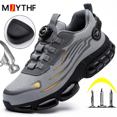 Men’s Safety Work Shoes – Anti - Smash, Anti - Puncture Steel Toe Boots with Rotating Button Closure - Tails on Trails