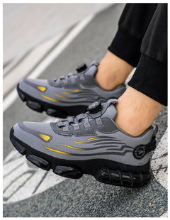 Men’s Safety Work Shoes – Anti - Smash, Anti - Puncture Steel Toe Boots with Rotating Button Closure - Tails on Trails