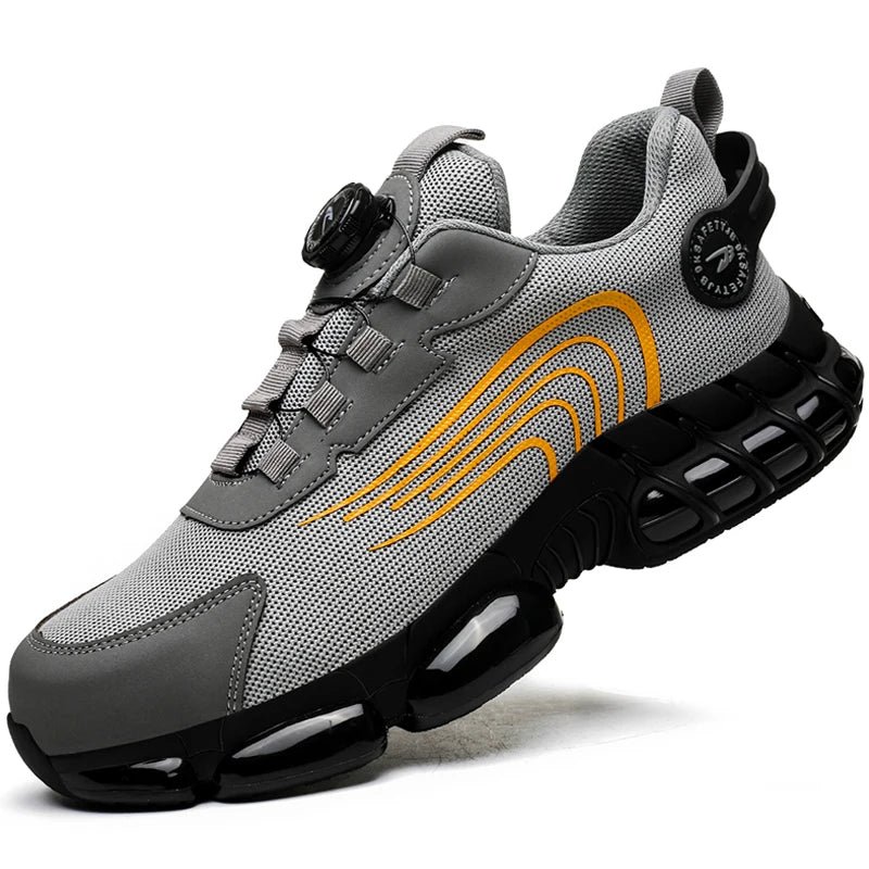 Men’s Safety Work Shoes – Anti - Smash, Anti - Puncture Steel Toe Boots with Rotating Button Closure - Tails on Trails