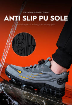 Men’s Safety Work Shoes – Anti - Smash, Anti - Puncture Steel Toe Boots with Rotating Button Closure - Tails on Trails