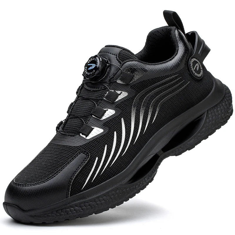 Men’s Safety Work Shoes – Anti - Smash, Anti - Puncture Steel Toe Boots with Rotating Button Closure - Tails on Trails