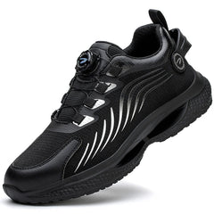Men’s Safety Work Shoes – Anti - Smash, Anti - Puncture Steel Toe Boots with Rotating Button Closure - Tails on Trails