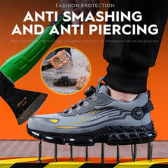 Men’s Safety Work Shoes – Anti - Smash, Anti - Puncture Steel Toe Boots with Rotating Button Closure - Tails on Trails
