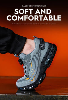 Men’s Safety Work Shoes – Anti - Smash, Anti - Puncture Steel Toe Boots with Rotating Button Closure - Tails on Trails