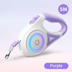 Retractable Dog Leash with LED Light – Tangle - Free, Night Safe, One - Hand Brake - Tails on Trails