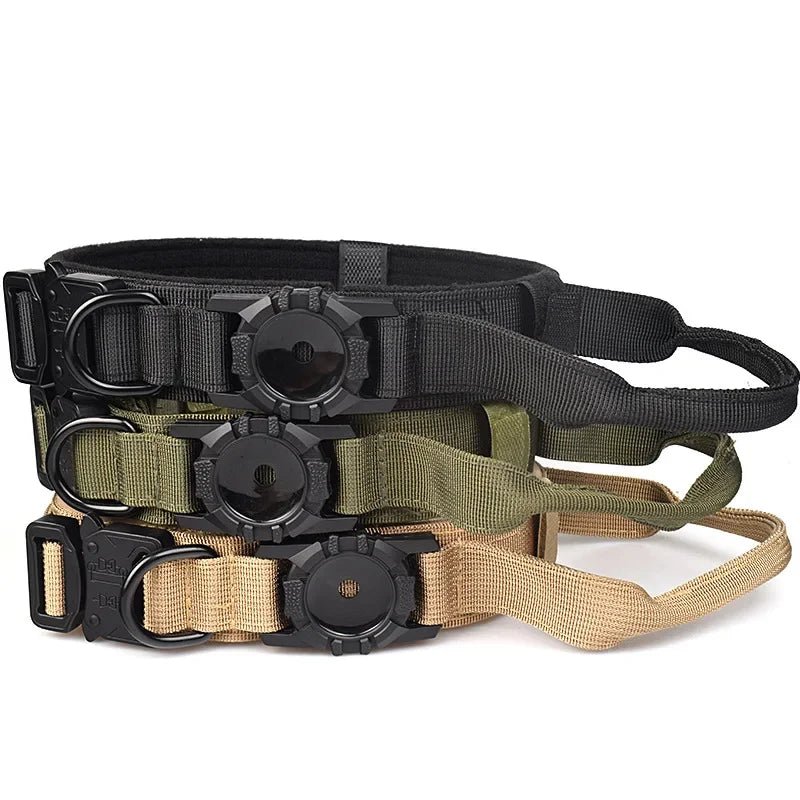 Tactical Dog Collar with AirTag Holder - Heavy Duty, Adjustable, Secure Fit - Tails on Trails