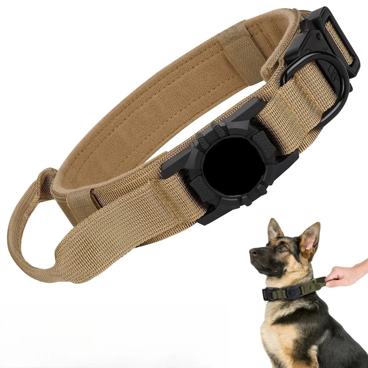 Tactical Dog Collar with AirTag Holder - Heavy Duty, Adjustable, Secure Fit - Tails on Trails