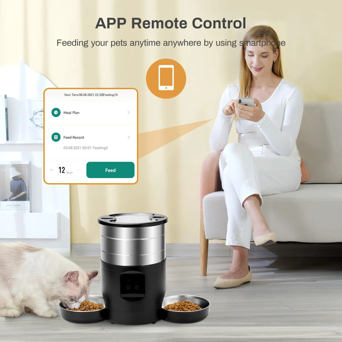 Tails on Trails 4.5L Smart WiFi Automatic Pet Feeder – Dual Stainless Steel Bowls for Dogs - Tails on Trails