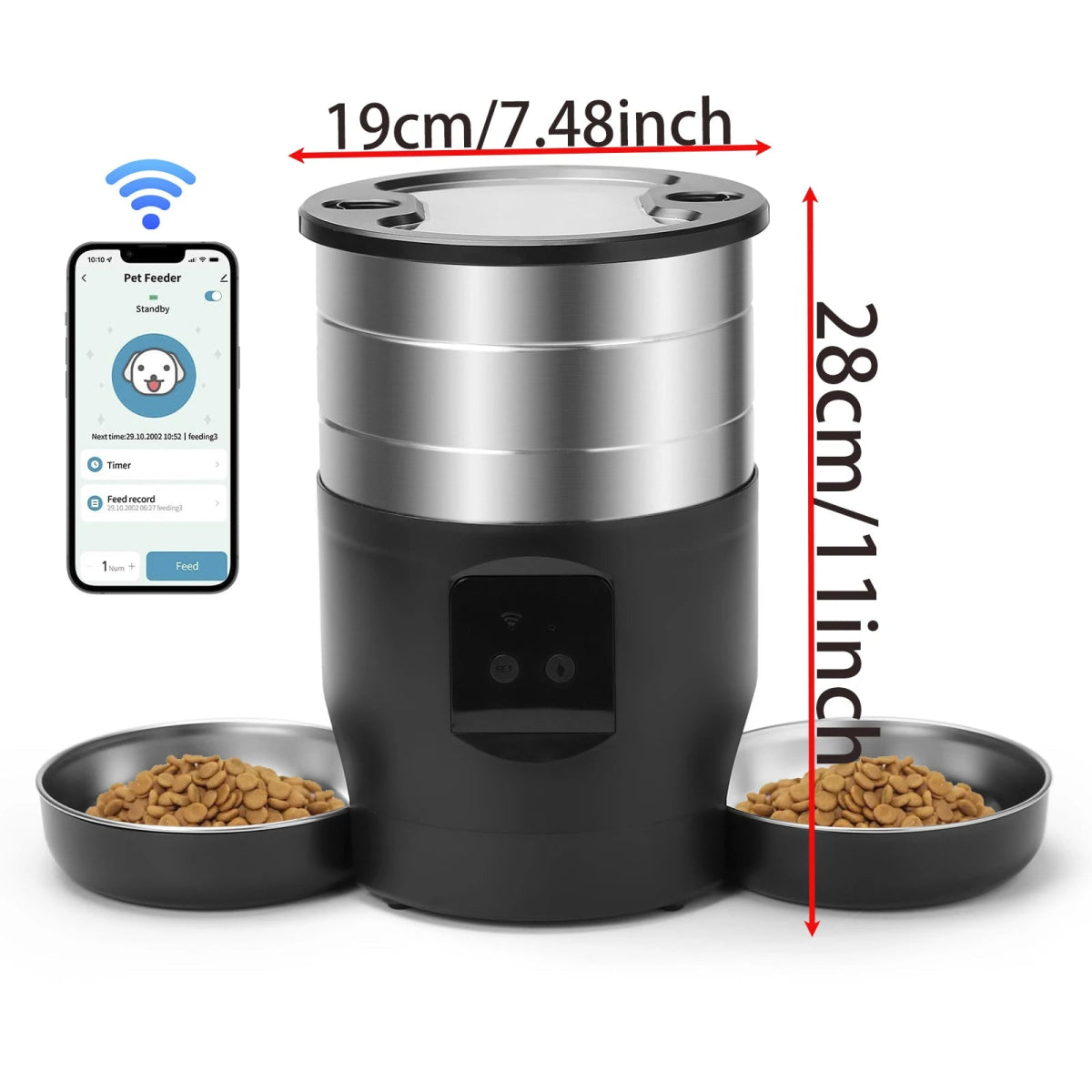 Tails on Trails 4.5L Smart WiFi Automatic Pet Feeder – Dual Stainless Steel Bowls for Dogs - Tails on Trails
