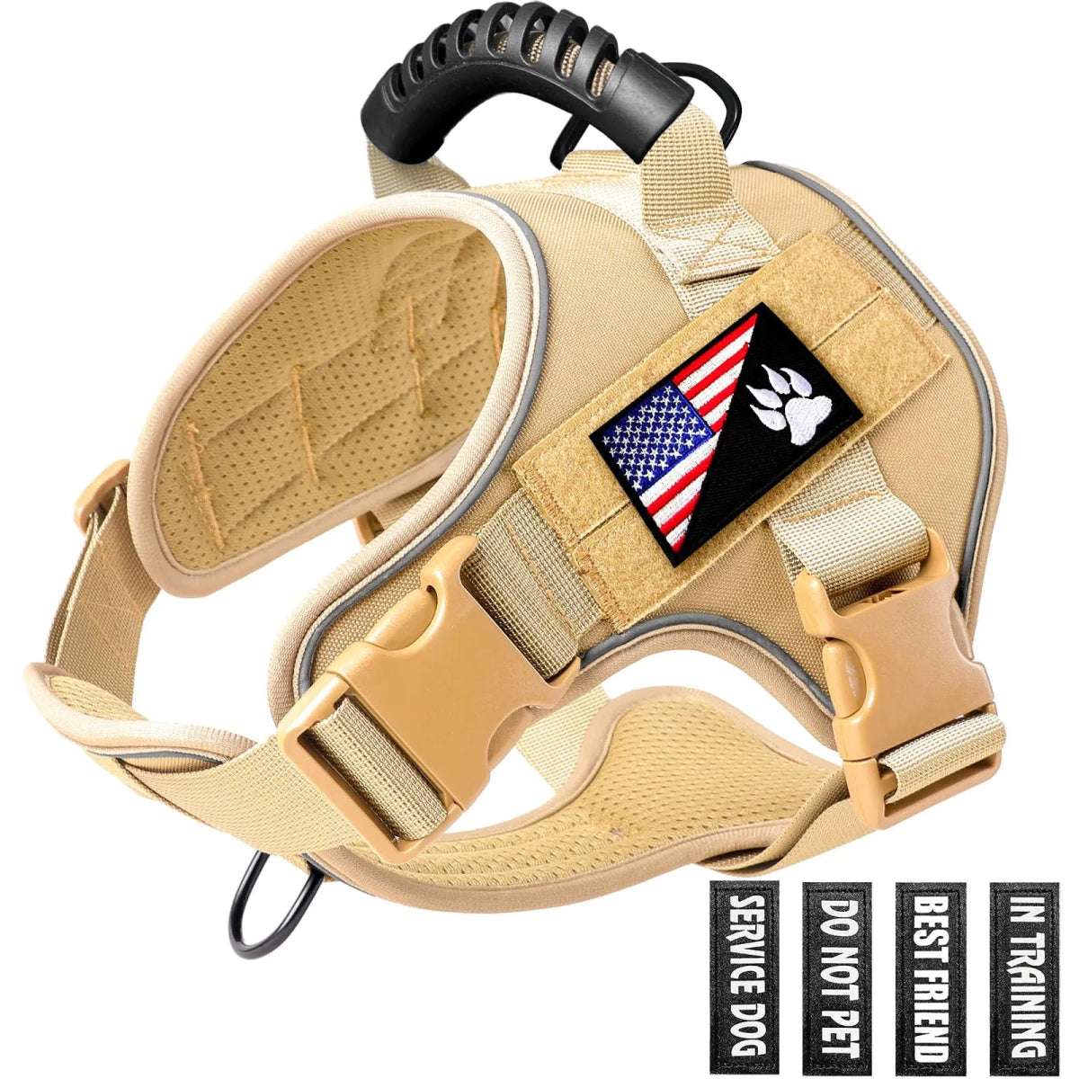 Tails on Trails Tactical No - Pull Dog Harness – Military - Style Control & Comfort (Khaki, M–L) - Tails on Trails