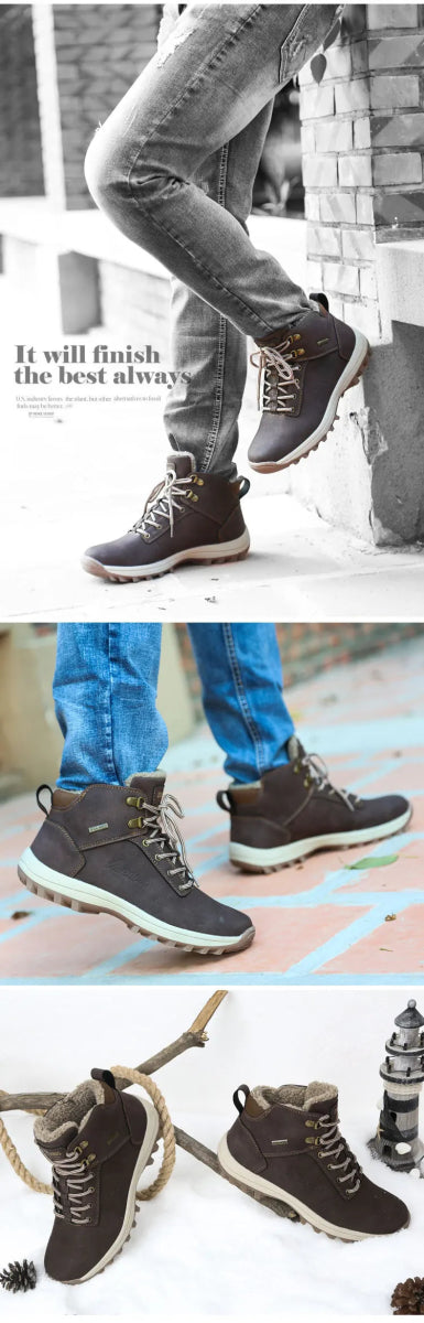 TrailBuilt™ Men’s Waterproof Leather Boots – Rugged, Warm & Durable (US Sizes 6.5–13) - Tails on Trails